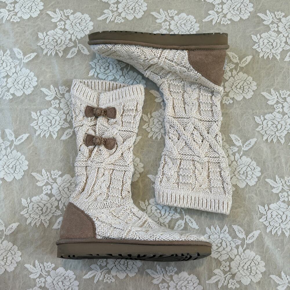 UGG Cream Cable Knit Tall Boots Size 9